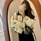 French Printing Small Fragrant Wind Thicken Warm Short Coat Cotton Clothes Women 2025 New Loose Cotton Clothes