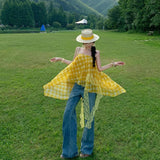 Sichuan Tourism Lace Splicing Yellow High-Waist Irregular Dress Women's Summer Design Sense Niche Holiday Style Dress