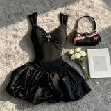 French Hepburn High-Grade Black Sling Dress Summer Temperament Hottie Waist Fluffy Little Black Dress Girl