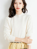 Wool Blended 2026 Autumn And Winter New Lady Loose Half-High-Neck Solid Color Short Jacket Sweater