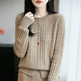 100% Pure Wool 2026 Autumn And Winter New Women's Loose Collar Twisting Buckle Bottom Top Knitted Open Shirt Coat