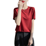 Lyselle 2026 Summer Women's New Women's Short Loose Round Neck Solid Color Short-Sleeved T-Shirt Simple Bottom Top