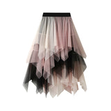 Spring And Autumn New Color Mesh Yarn Multi-Layer Irregular Tight Waist Medium Skirt Half Skirt #8063