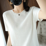 2026 Spring New Pure Cotton Sweat-Sucking T-Shirt Women's Round Collar Collar Head Short-Sleeved Knitwear