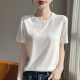 Lyselle 2026 Summer Women's New Women's Short Loose Round Neck Solid Color Short-Sleeved T-Shirt Simple Bottom Top
