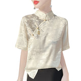 Silk Satin 2026 Summer New Women's Clothing New Chinese Style Collar Blouse Temperament Set Short-Sleeved Top