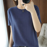 2026 Spring New Pure Cotton Sweat-Sucking T-Shirt Women's Round Collar Collar Head Short-Sleeved Knitwear