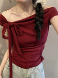Pure Lustful Word Shoulder T-Shirt Women's Summer Small Design Small Design Small Strapped With Short Hottie Top