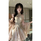 Set Of Women's New Chinese Style 2025 New Splicing Cheongsam Dress To Collect Waist Thin Short Skirt Sunscreen Cardigan