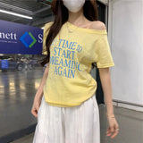 Korean Letter-Print Collared Short-Sleeved T-Shirt 2025 Summer New Loose Design Top Lady Chic