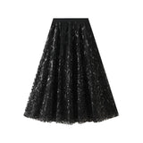 Fashion Shiny Leaf Embroidered Long Dress A Pended Net Yarn Dress 1888