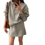 Korean Casual Sports Set 2025 Autumn And Winter Cuff Lattice Spliced Round Collar Collar Eds + Skirt Two-Piece Set
