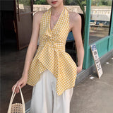 French Latticeless Sleeve Hanging Neck Vest Women Autumn 2026 New Collar Kinesi Irregular Hem Top