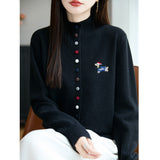 Wool Blended 2026 Autumn And Winter New Women's Loose Collar Buckle Embroidered Coat Sweater