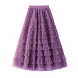 Net Yarn Lotus Leaf Side Temperament Skirt Women's Dress 2025 Spring And Autumn New Famous Woman Long Dress Thin Cake Skirt 2210