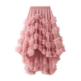 Yarn Skirt Candy Loose Waist Fairy Net Yarn Skirt Fluffy Irregular Lotus Leaf Side Cake Skirt 1376