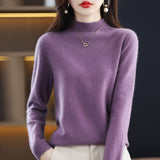 Skin Feeling 100% Wool Line Ready-To-Wear Seamless Autumn And Winter New Short Women Half-Collar Loose Bottom Knitting Sweater