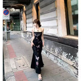French Pure-Want Butterfly Print Sling Dress Woman Slimming Temperament Sweet Hottie Long Dress Summer