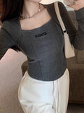 Design Sense Collar Fish Bone Shoulder Long Sleeve Bottom Shirt In Autumn New Korean Version Slim Thin Short Top