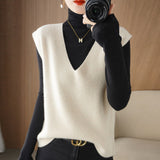 Wool Blending 2026 Autumn And Winter New Women's Loose V-Neck Short Solid Color Jacket Knitted Shoulder Vest