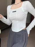 Design Sense Collar Fish Bone Shoulder Long Sleeve Bottom Shirt In Autumn New Korean Version Slim Thin Short Top