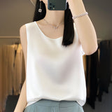 Silk Satin 2026 Spring And Summer New Women's Jacket Short Top Sleeveless Vest Necker Sling Sling Inside