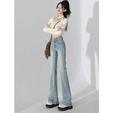High-Waisted Micro-Horn Jeans Women 2025 Autumn And Winter Light Blue Elastic Display Skinny Small Horn Pants