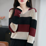 Fine-Woven Wool 2026 Autumn And Winter New Women's Loose V-Neck Color Wide-Snender T-Shirt With A Top-Bottomed Knitting Shirt