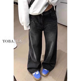 Black-Gray Straight Jeans Women Autumn And Winter Plus Velvet Large-Size Fat Mm Loose Thin Pear-Shaped Tall Waist Broad Leggings