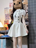 Korean Academy Storm Point Short-Sleeved White Dress 2026 Summer Design Feeling Unique Beautiful Thinch Small Skirt