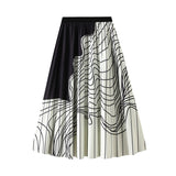 100 Folded Skirt Women's Long Design Feeling Black And White Bumpy Irregular Stripe Thin Retro Long Dress 2125