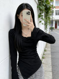 Long-Sleeved T-Shirts For Women's Autumn And Winter Korean Version Of The Sexy Irregularly Pure Babes Design Feel To Put On The Bottom Shirt