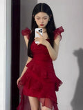 2025 Summer New French Holiday Rose Temperament Long Tail Sleeveless Atmosphere Slings Wave Dot Dress