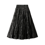 Autumn New Folded High-Rise Half-Dress Women's Leather Skirt Long 100-Fold A-Word Dress 8912