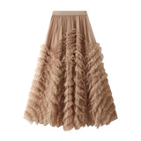 Design Sense High-End Mesh Yarn Heavy Industry Super Large Swing Dress Thin Croake Gorgeous Cake Skirt 1380