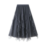 Nail Beads Irregularly Spliced Wave Lotus Edge Mesh Yarn Half-Body Skirt 8899
