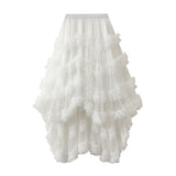 Yarn Skirt Candy Loose Waist Fairy Net Yarn Skirt Fluffy Irregular Lotus Leaf Side Cake Skirt 1376