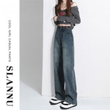 Covered Narrow Version Of Wide-Legged Jeans Women's Autumn And Winter Plus Velvet 2025 New Black-Gray Small High-Rise Straight Trousers