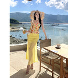 Seaside Dopamine Wearing Suit Sanya Beach Dress Corset Female Net Yarn Half Dress Two-Piece