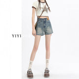 High-Waisted Denim Shorts Women 2025 Summer New Hot Babes Yellow Mud Design Sense Thin A Word Straight Hot Pants