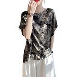 Silk Satin 2026 Summer New Women's Collar Temperament Print Short Chinese Feng Shui Ink T-Shirt Vest