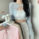 Solid Color Shoulder With Ice Silk Sunscreen Cardigan Women's Spring And Summer Thin Coat Short Outer Small Shawl Hoodie