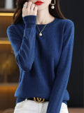 Wool Blending 2026 Autumn And Winter New Women's Loose Round Neck Solid Color Casing Bottom Knitted Bottom Sweater