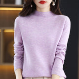 Skin Feeling 100% Wool Line Ready-To-Wear Seamless Autumn And Winter New Short Women Half-Collar Loose Bottom Knitting Sweater