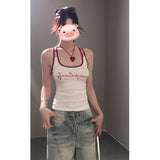 Hottie White Letter Pure Desire Sling Vest Women Summer Body Design Broken Back Splicing Sleeveless Top