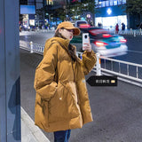 Black Down Cotton Suit Mid-Long 2025 Winter New Korean Version Of Loose Small Thick Cotton Coat