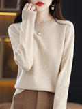 Wool Blending 2026 Autumn And Winter New Women's Loose Round Neck Solid Color Casing Bottom Knitted Bottom Sweater