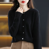 Soft Glutinous Wool Blended 2026 Autumn And Winter Women's New Sweater Buckle Loose Round-Neck Short Knitted Open Shirt Jacket
