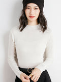 Fine-Woven Wool 2026 Autumn And Winter New Lady Body Half-High-Neck Solid Color Jersey Sweater