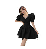 French Niche Bubble Sleeves To Close The Waist White First Love Dress Women Summer Small Punge Crimche Skirt Short Babes
